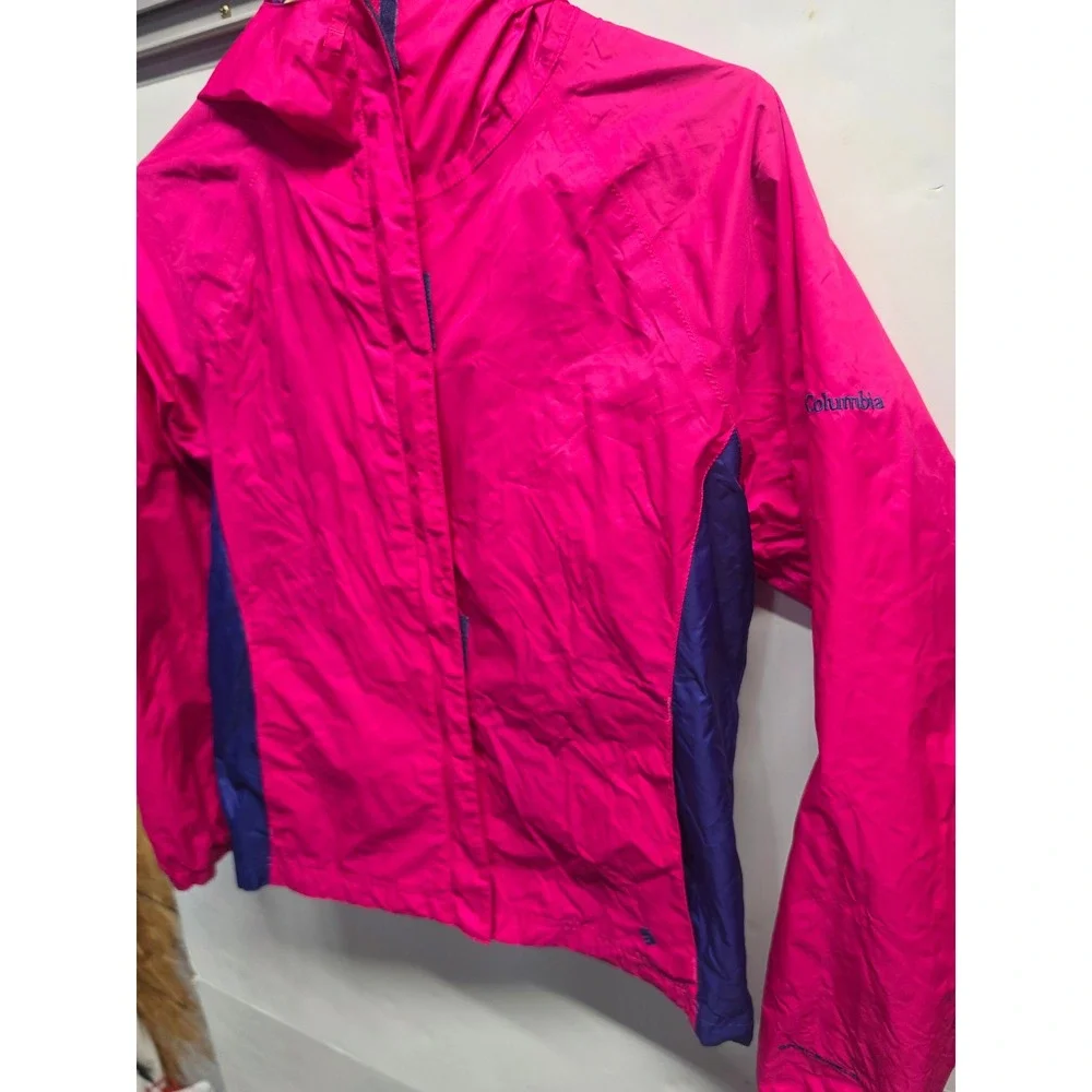 Columbia Youth Girls Pink Purple Hooded Rain Jacket Windbreaker Size 14/16 L